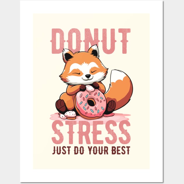 Cute red panda Donut Stress Just Do Your Best - Light Background Wall Art by Art Joy Studio